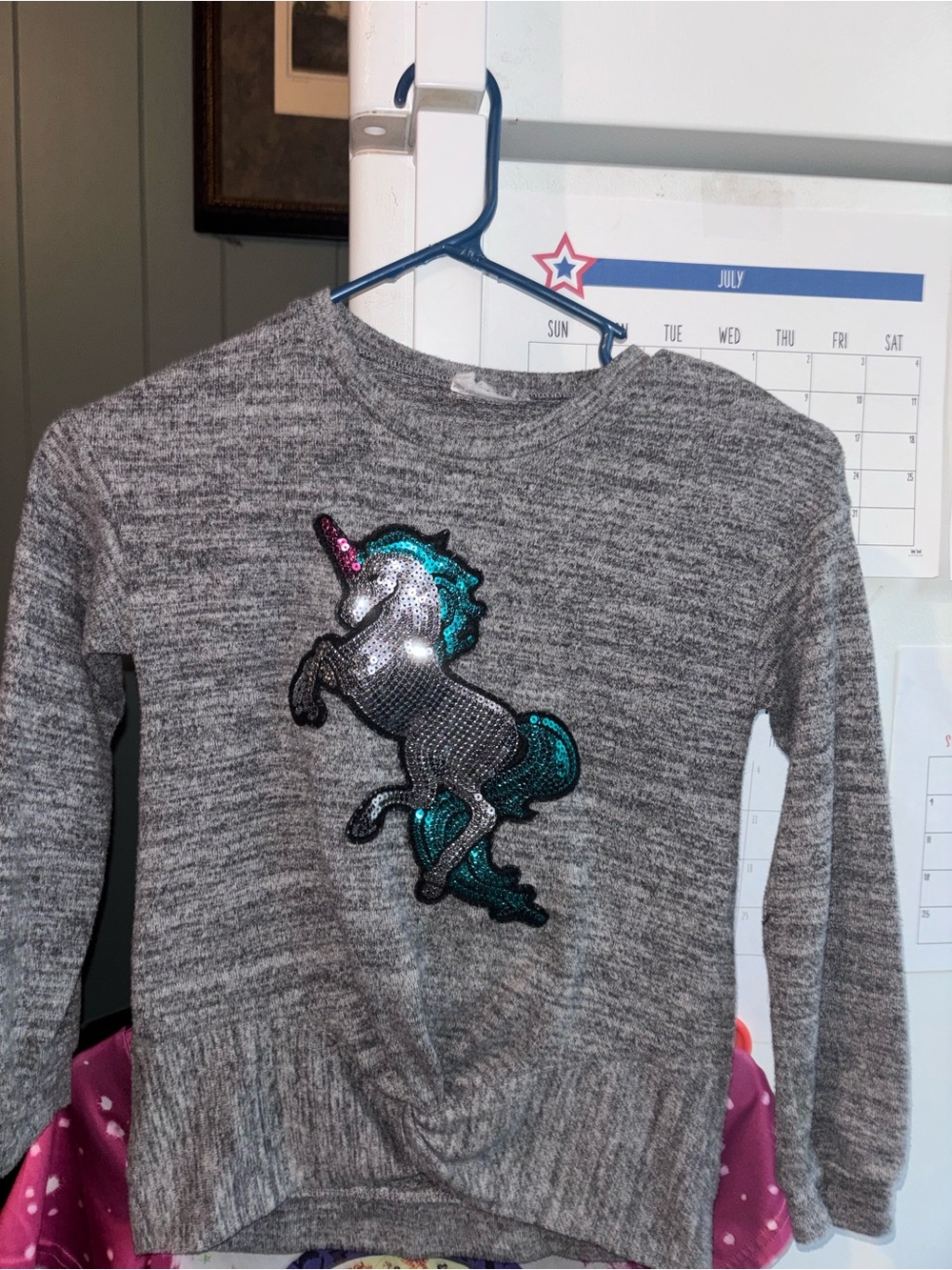 Flapdoodles Gray Sweater with Sequin Unicorn